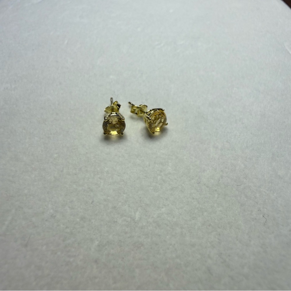 Cubic Zirconia Citrine Gemstone Sterling Silver Stud Earrings